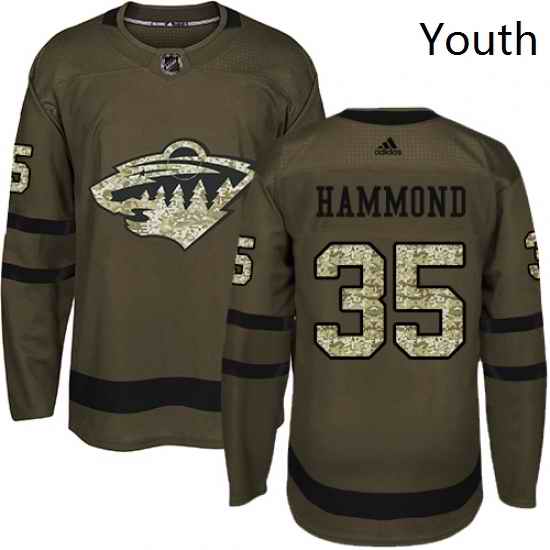 Youth Adidas Minnesota Wild 35 Andrew Hammond Premier Green Salute to Service NHL Jersey